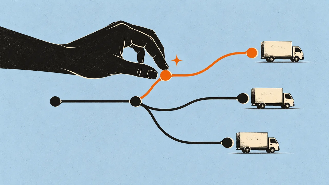 A hand selects one route from a network of possible assignments.