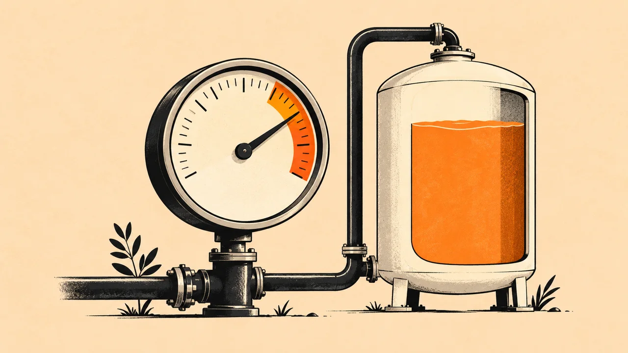 A tank level and a gauge approaching its capacity limit.
