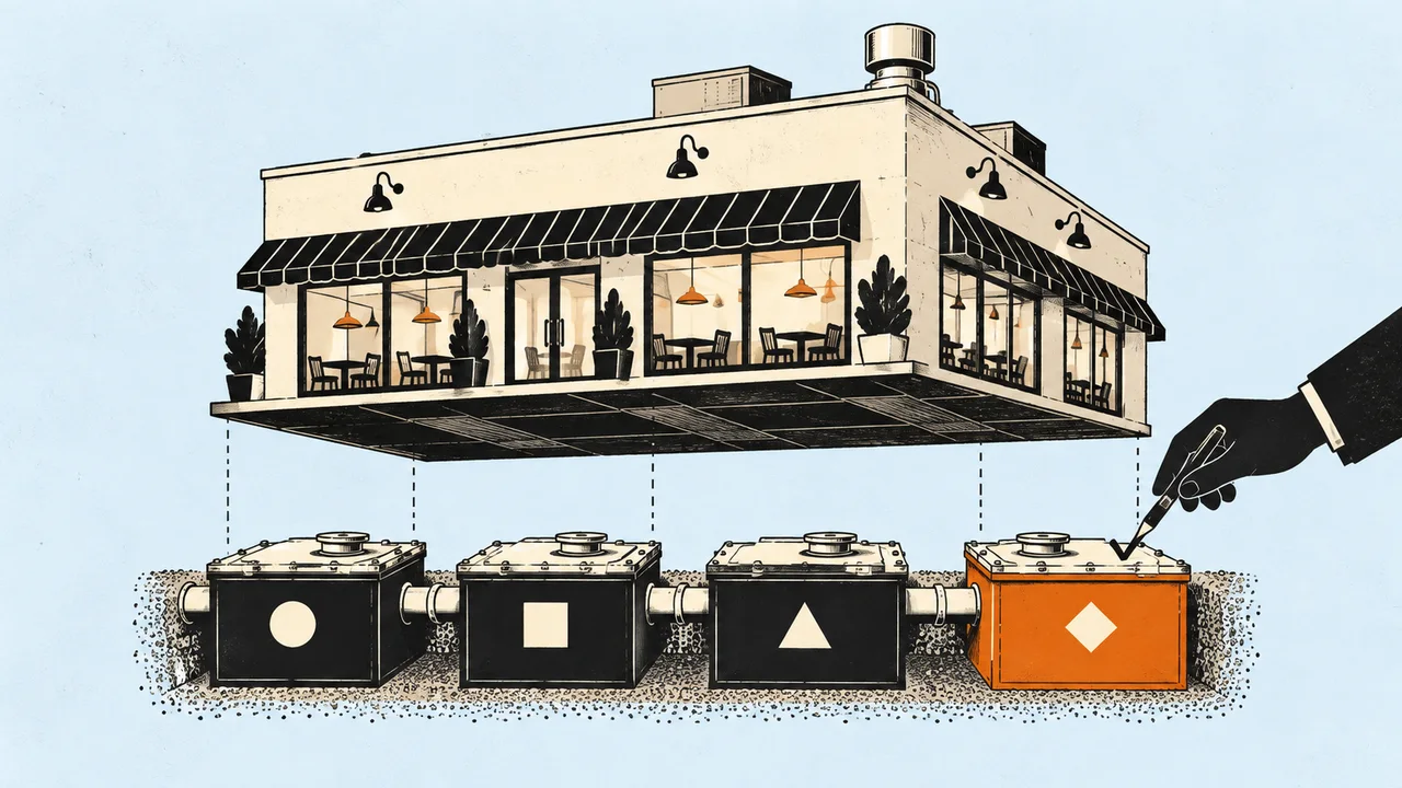 Four individually tracked grease traps beneath one restaurant.